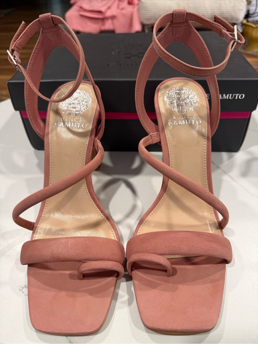 Vince Camuto Dusky Rose Strappy Ankle-Heel Sandals